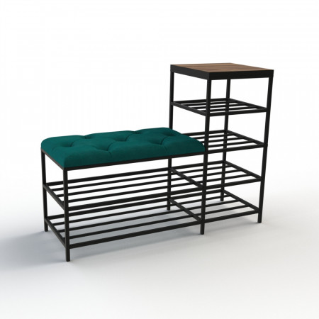 Банкетка для взуття Барселона-1 100 см велюр бірюзовий/горіх каліфорнійський 2-4-9005