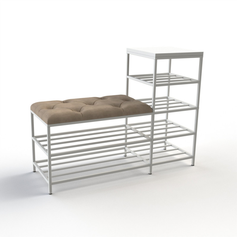 Банкетка для взуття Барселона-1 100 см велюр бежевий/біла аляска 3-3-9003