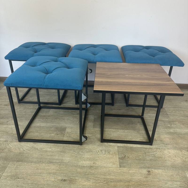 Пуф-трансформер 5в1 Остін-1 зі столиком велюр бірюзовий/горіх каліфорнійський 2-4-9005