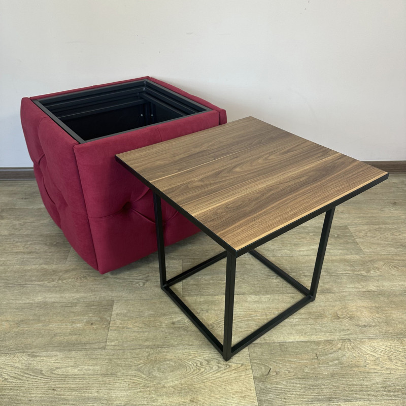 Пуф-трансформер 5в1 Остін-1 зі столиком велюр червоний/горіх каліфорнійський 4-4-9005