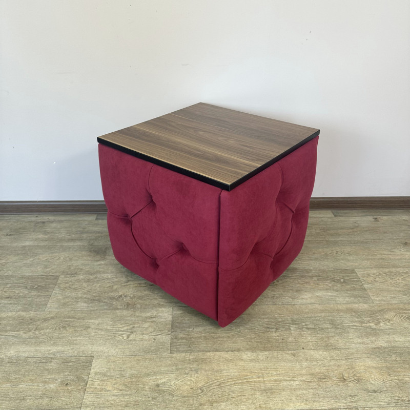 Пуф-трансформер 5в1 Остін-1 зі столиком велюр червоний/горіх каліфорнійський 4-4-9005
