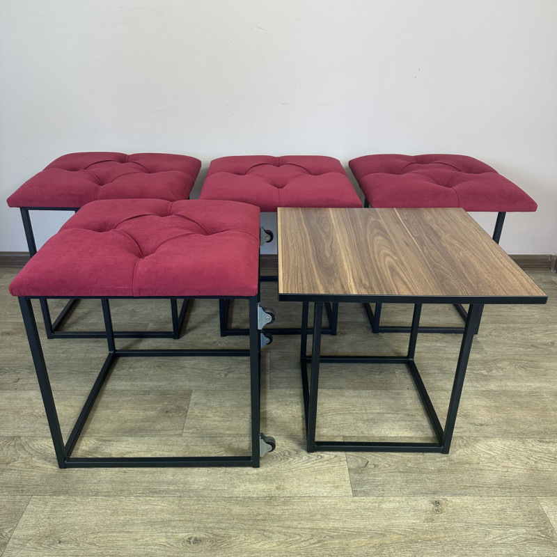 Пуф-трансформер 5в1 Остін-1 зі столиком велюр червоний/горіх каліфорнійський 4-4-9005