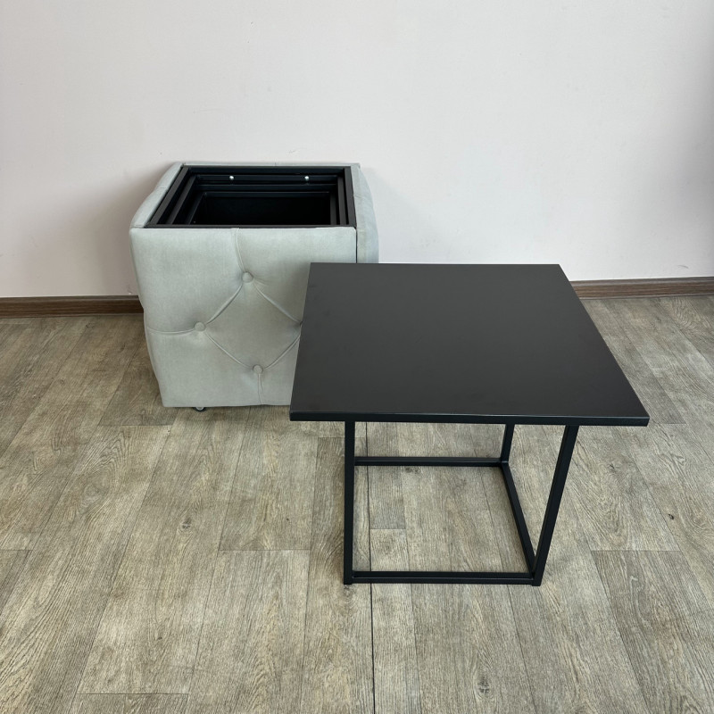 Пуф-трансформер 5в1 Остін-1 зі столиком велюр світло-сірий/чорний 6-5-9005