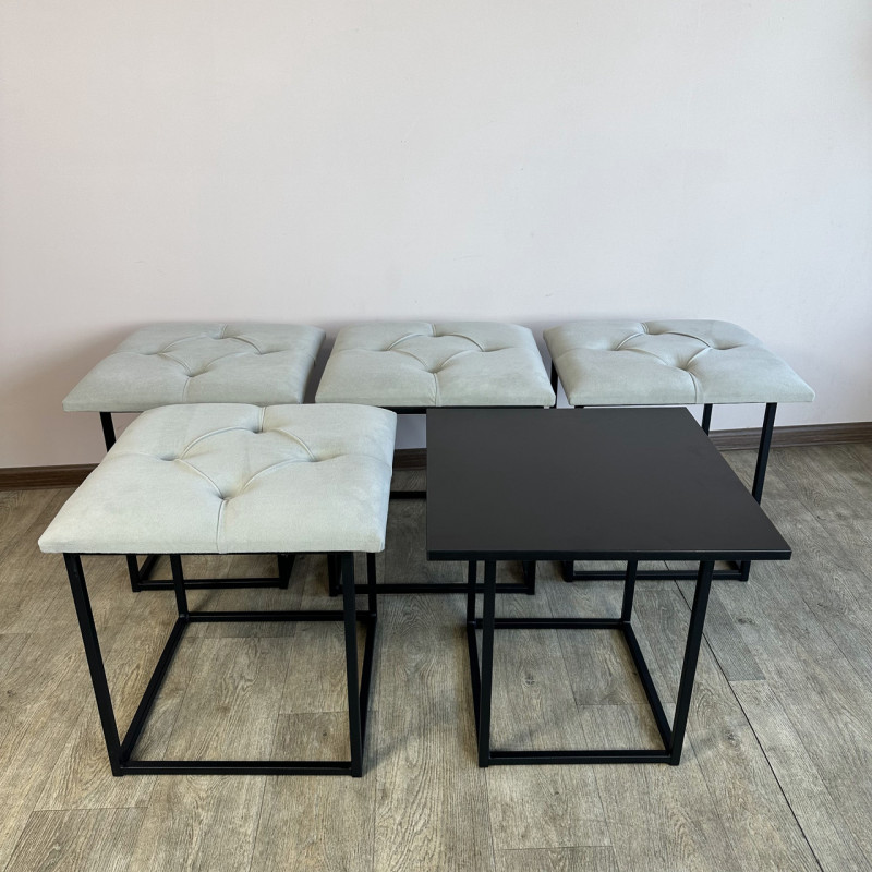 Пуф-трансформер 5в1 Остін-1 зі столиком велюр світло-сірий/чорний 6-5-9005