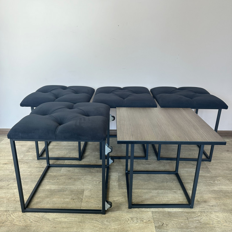 Пуф-трансформер 5в1 Остін-1 зі столиком велюр чорний/ріголетто темний 10-1-9005