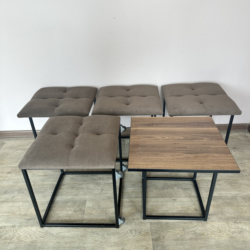 Пуф-трансформер 5в1 Остін-4 зі столиком велюр коричневий/горіх каліфорнійський 1-4-9005