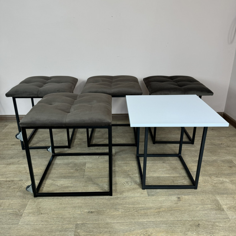 Пуф-трансформер 5в1 Остін-4 зі столиком велюр сіро-коричневий/біла аляска 5-3-9005