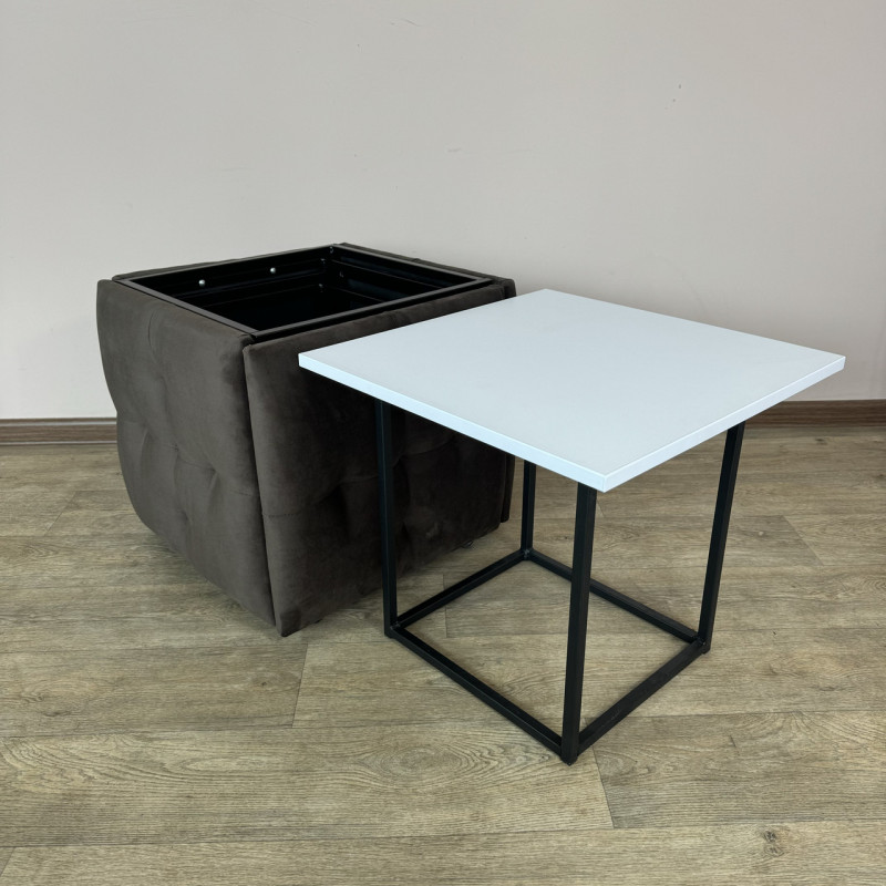 Пуф-трансформер 5в1 Остін-4 зі столиком велюр сіро-коричневий/біла аляска 5-3-9005