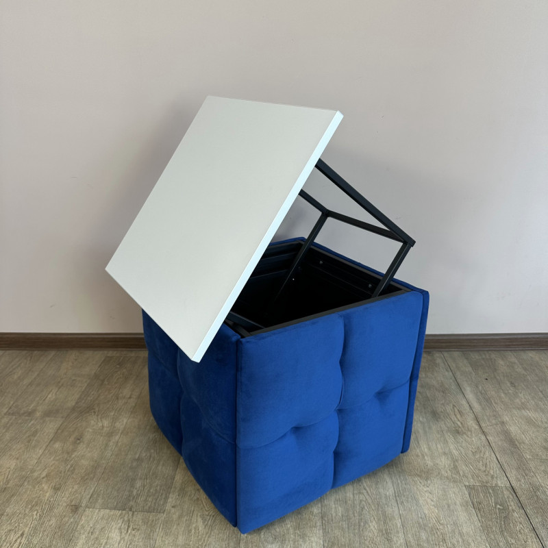 Пуф-трансформер 5в1 Mzavod Остин-4 со столиком велюр синий/белая аляска 9-3-9005