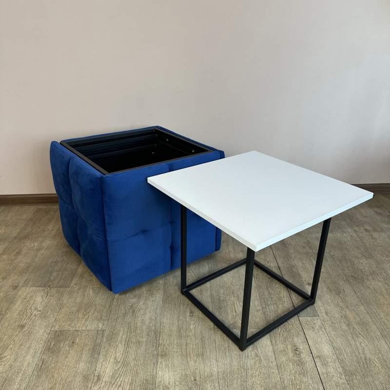 Пуф-трансформер 5в1 Mzavod Остин-4 со столиком велюр синий/белая аляска 9-3-9005