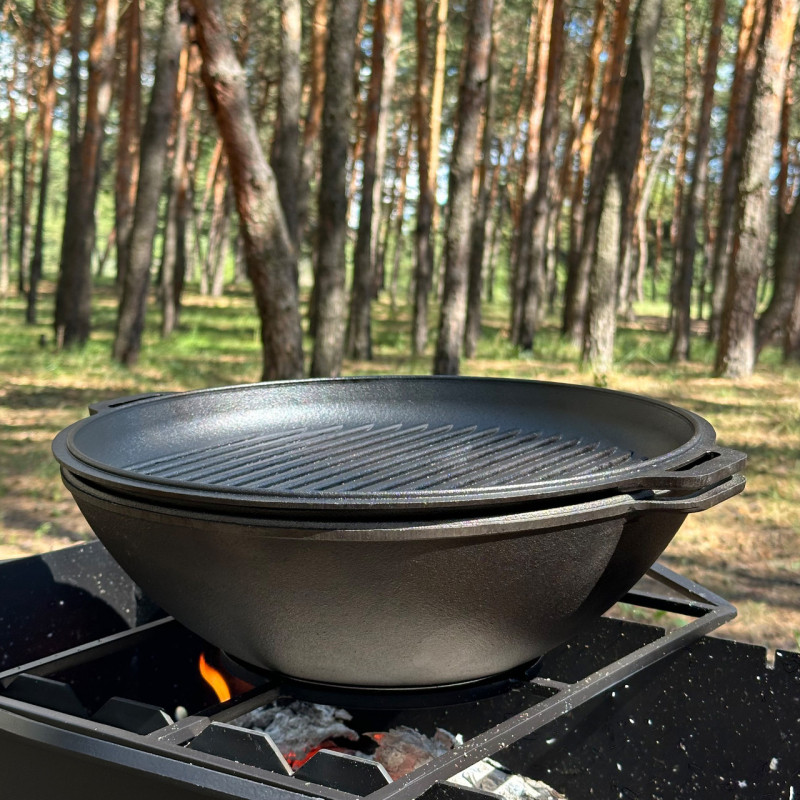 Сковорода WOK-08КС чавунна з кришкою-сковородою гриль 8л
