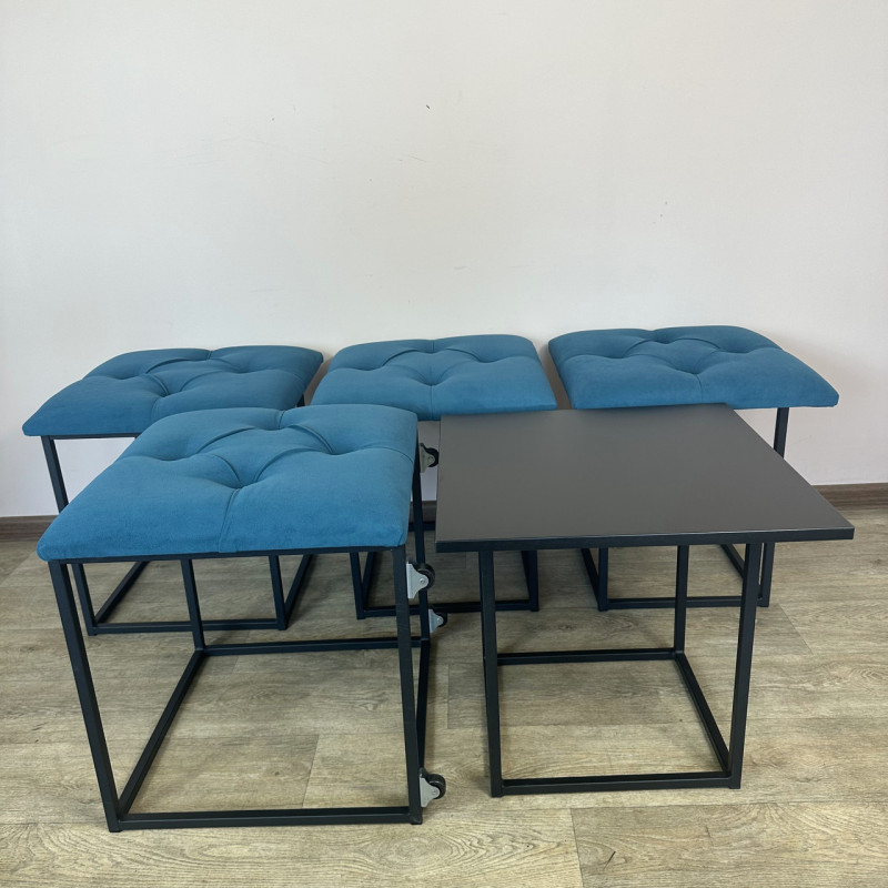 Пуф-трансформер 5в1 Остін-1 зі столиком велюр бірюзовий/чорний 2-5-9005