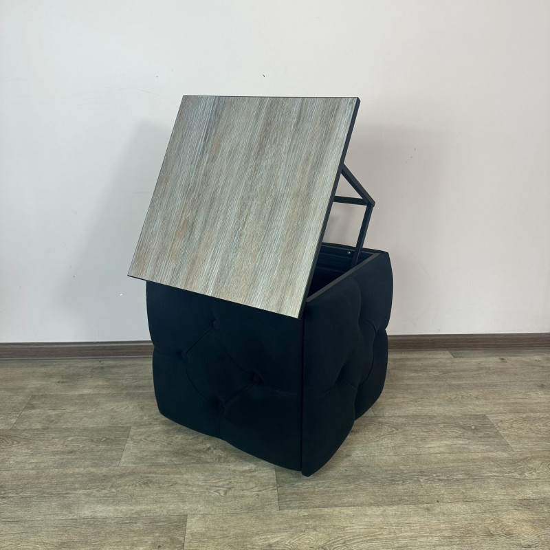 Пуф-трансформер 5в1 Остін-1 зі столиком велюр чорний/дуб платиновий 10-2-9005