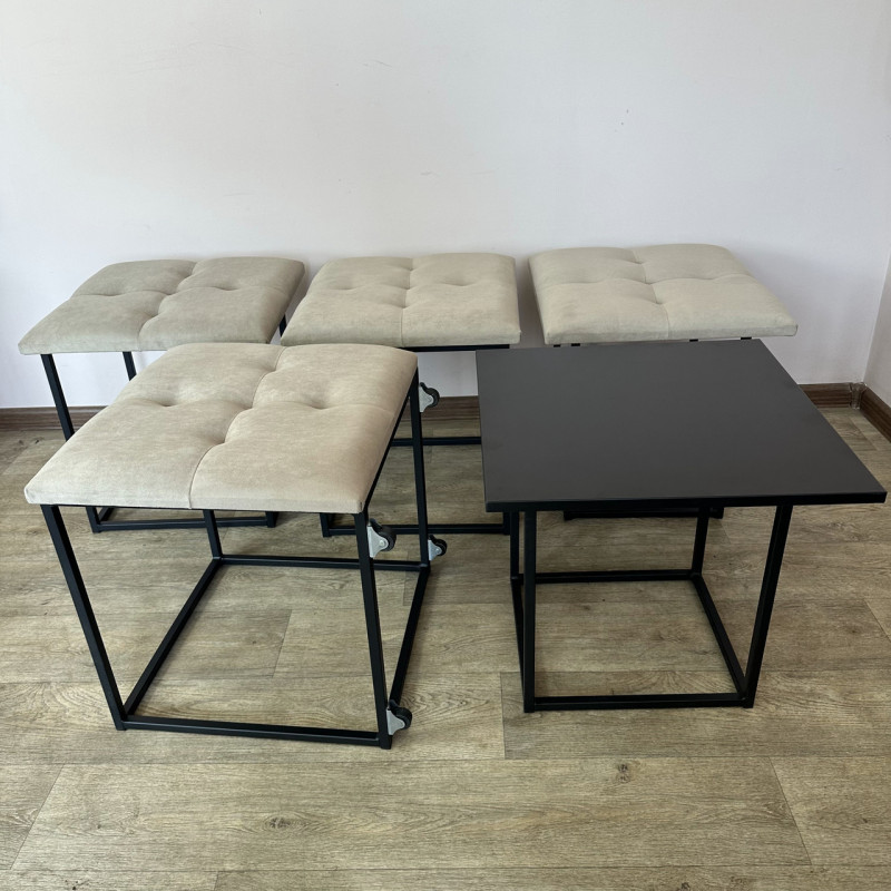 Пуф-трансформер 5в1 Остін-4 зі столиком велюр бежевий/чорний 3-5-9005