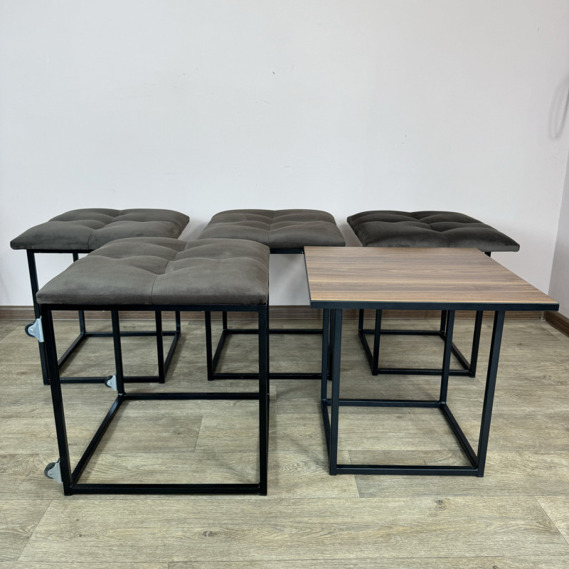 Пуф-трансформер 5в1 Остін-4 зі столиком велюр сіро-коричневий/горіх каліфорнійський 5-4-9005