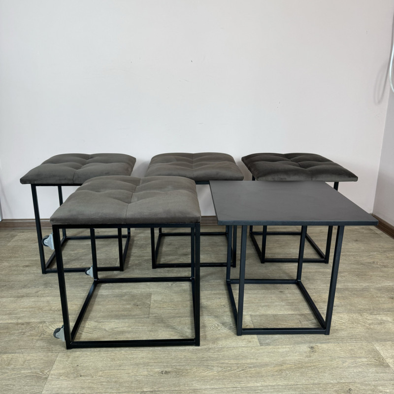 Пуф-трансформер 5в1 Остін-4 зі столиком велюр сіро-коричневий/чорний 5-5-9005