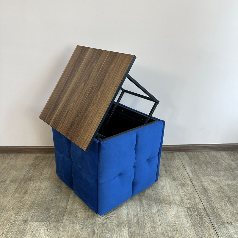 Пуф-трансформер 5в1 Остін-4 зі столиком велюр синій/горіх каліфорнійський 9-4-9005