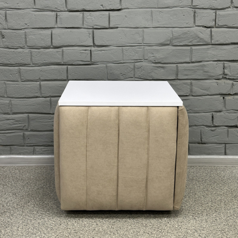 Пуф-трансформер 5в1 Остін-2 зі столиком велюр бежевий/біла аляска 3-3-9003