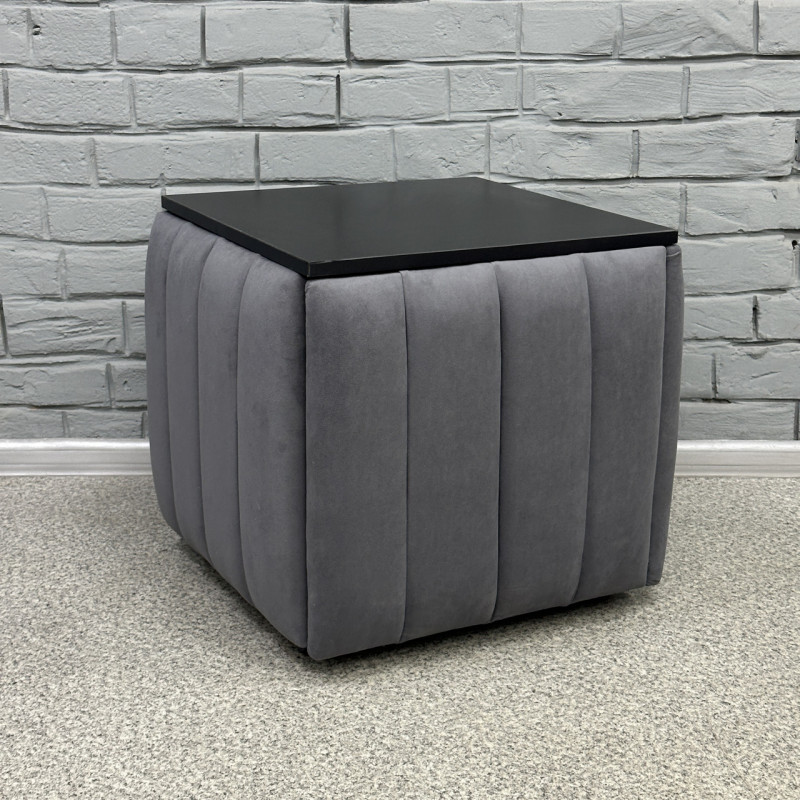 Пуф-трансформер 5в1 Остін-2 зі столиком велюр сірий/чорний 7-5-9003