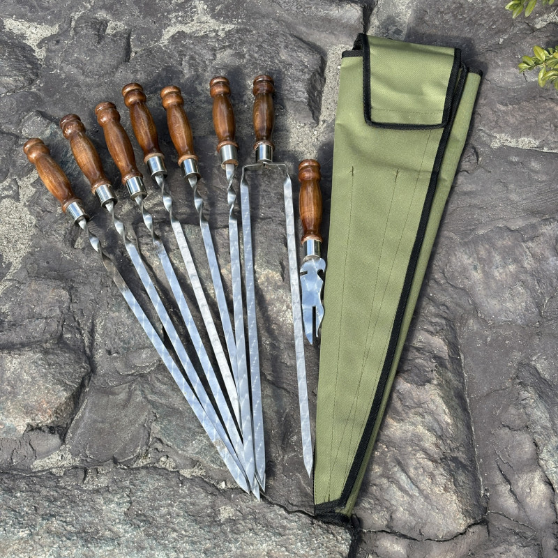 Набір шампурів Ліра 6/1/1 ретро ручка в зеленому чохлі