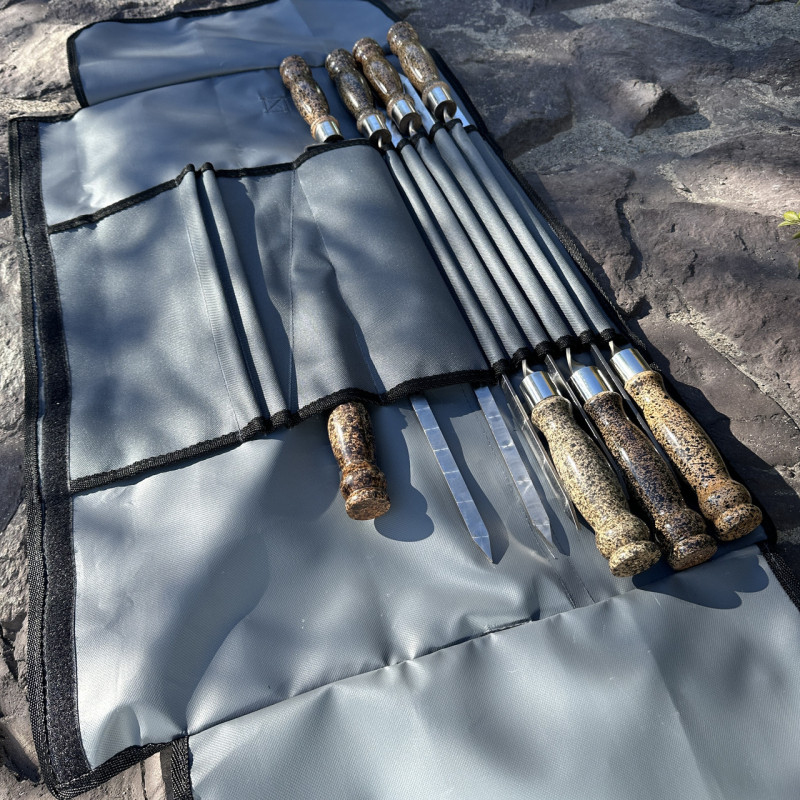 Набор шампуров Арго 6/1/1 мраморная ручка в сером чехле