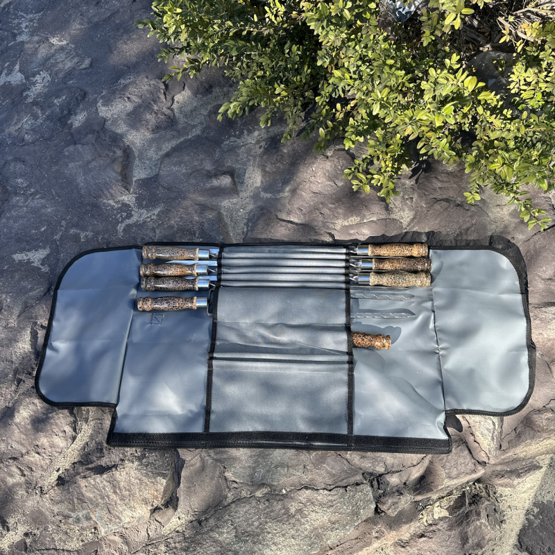 Набор шампуров Арго 6/1/1 мраморная ручка в сером чехле