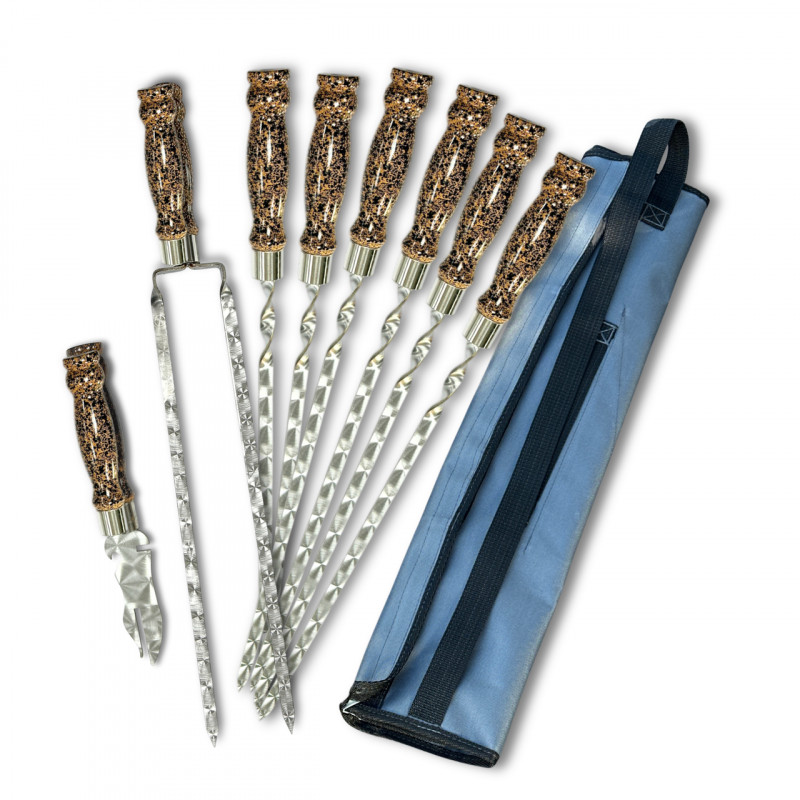 Набор шампуров Арго 6/1/1 мраморная ручка в сером чехле