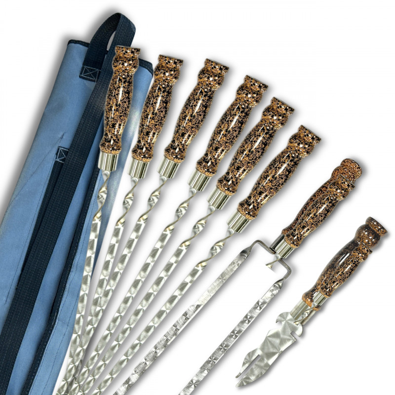 Набор шампуров Арго 6/1/1 мраморная ручка в сером чехле