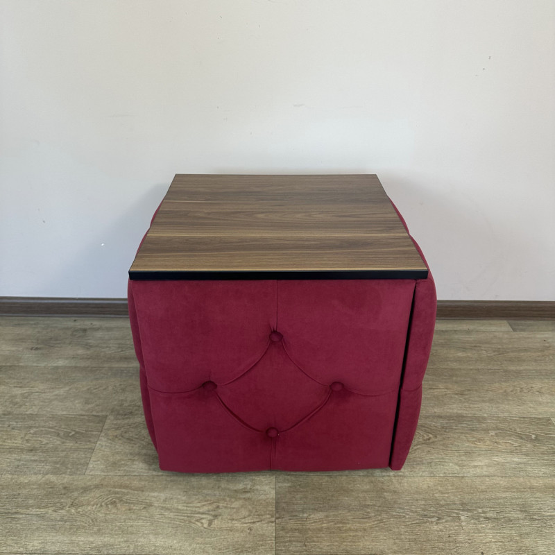 Пуф-трансформер 5в1 Остін-1 зі столиком велюр червоний/горіх каліфорнійський 4-4-9003