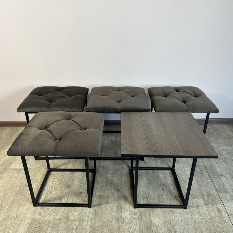 Пуф-трансформер 5в1 Остін-1 зі столиком велюр сіро-коричневий/ріголетто темний 5-1-9005