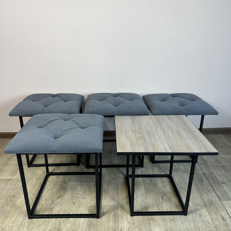 Пуф-трансформер 5в1 Остін-1 зі столиком велюр сірий/дуб платиновий 7-2-9005