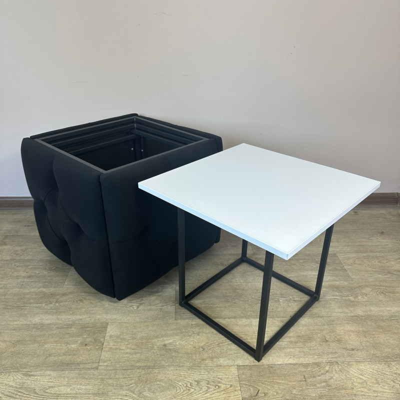 Пуф-трансформер 5в1 Остін-1 зі столиком велюр чорний/біла аляска 10-3-9005