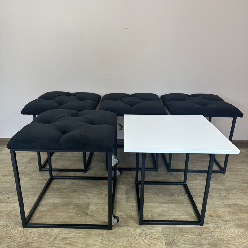 Пуф-трансформер 5в1 Остін-1 зі столиком велюр чорний/біла аляска 10-3-9005