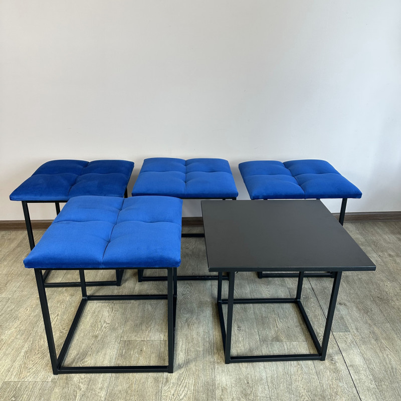 Пуф-трансформер 5в1 Mzavod Остин-4 со столиком велюр синий/черный 9-5-9005