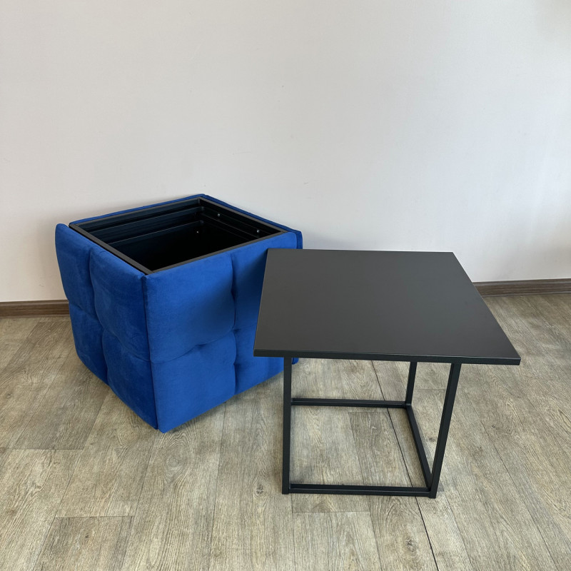 Пуф-трансформер 5в1 Mzavod Остин-4 со столиком велюр синий/черный 9-5-9005