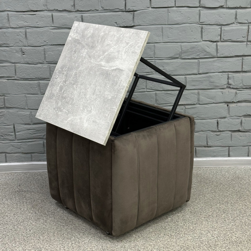 Пуф-трансформер 5в1 Остін-2 зі столиком велюр сіро-коричневий/сірий бетон 5-6-9005