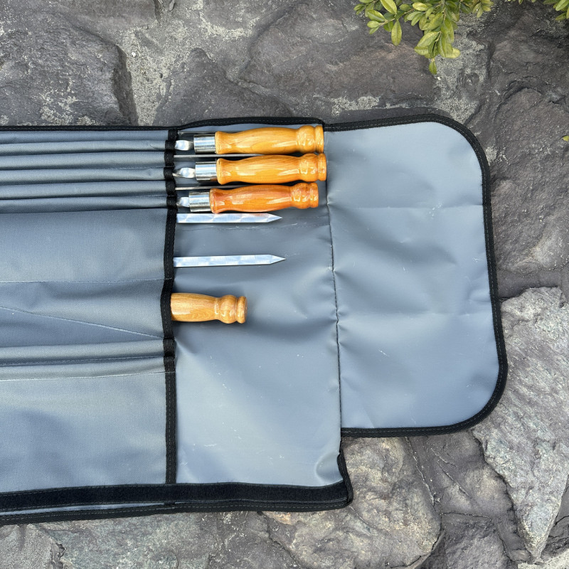 Набор шампуров Арго 6/1/1 светлая ручка в сером чехле