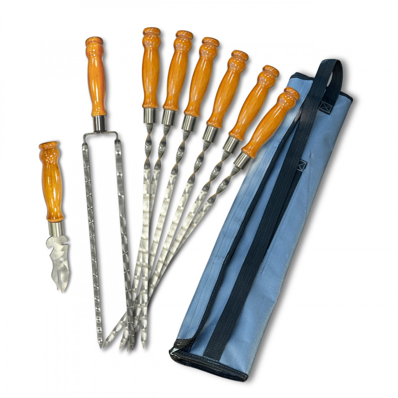 Набор шампуров Арго 6/1/1 светлая ручка в сером чехле