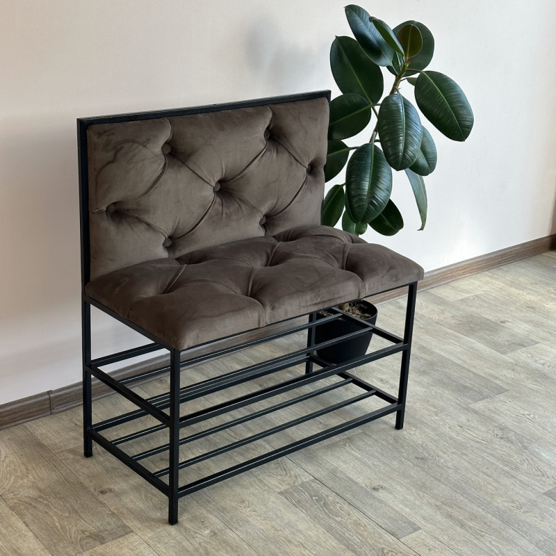 Банкетка для взуття Женева-1 зі спинкою 90 см велюр коричневий 1-0-9005