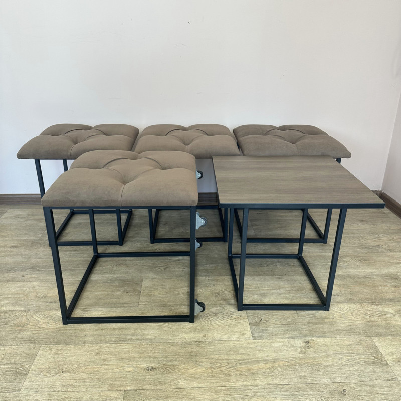 Пуф-трансформер 5в1 Остін-1 зі столиком велюр коричневий/ріголетто темний 1-1-9005