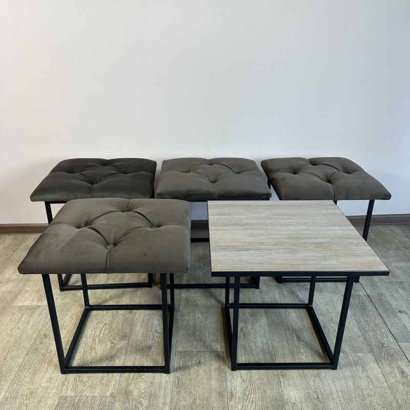 Пуф-трансформер 5в1 Остін-1 зі столиком велюр сіро-коричневий/дуб платиновий 5-2-9005