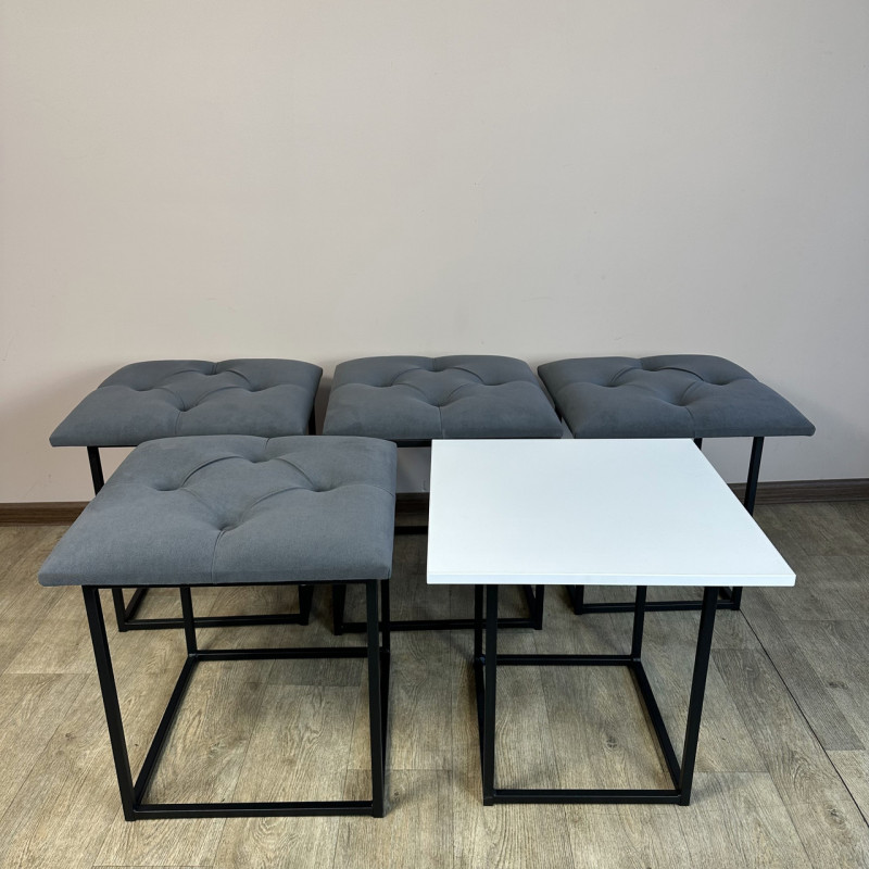 Пуф-трансформер 5в1 Mzavod Остин-1 со столиком велюр серый/белая аляска 7-3-9005