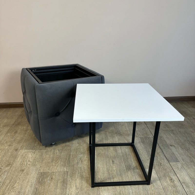 Пуф-трансформер 5в1 Mzavod Остин-1 со столиком велюр серый/белая аляска 7-3-9005