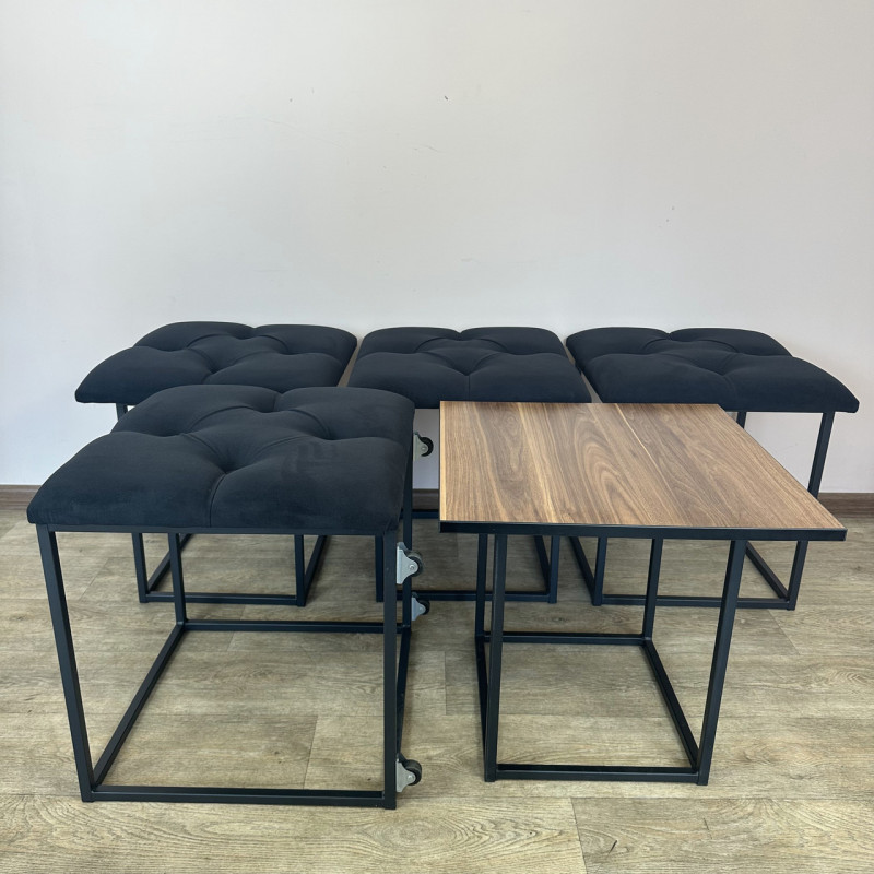 Пуф-трансформер 5в1 Остін-1 зі столиком велюр чорний/горіх каліфорнійський 10-4-9005