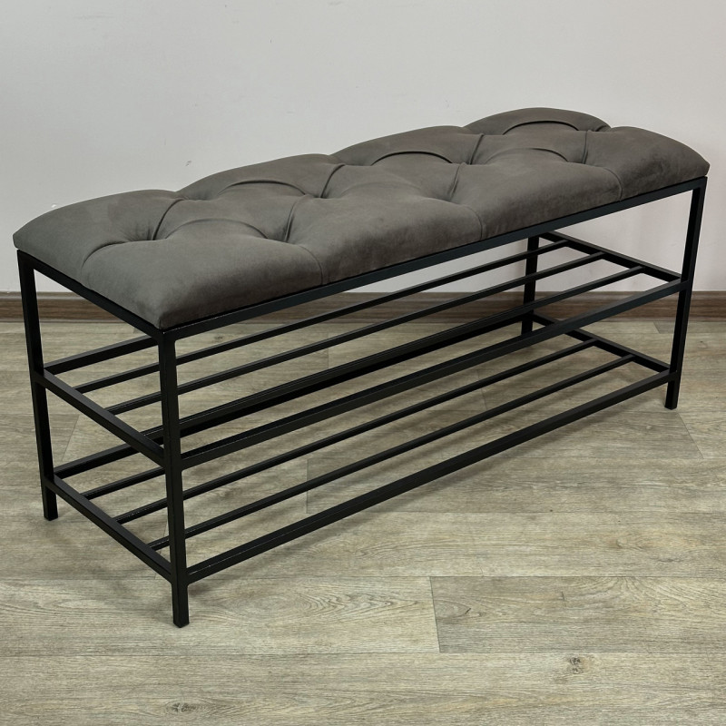 Банкетка для взуття Женева-1 90 см велюр сіро-коричневий 5-0-9005