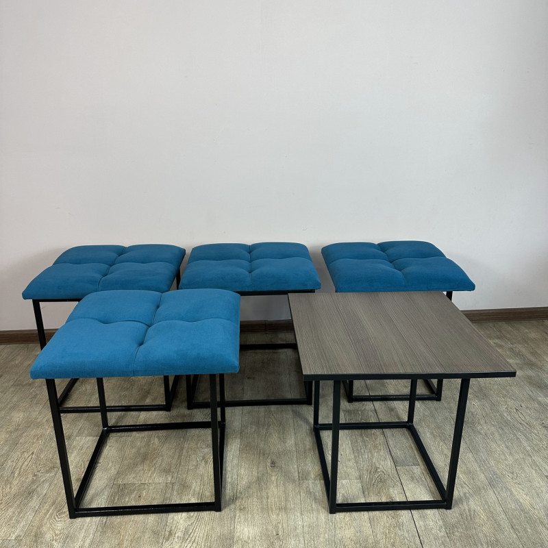 Пуф-трансформер 5в1 Остін-4 зі столиком велюр бірюзовий/ріголетто темний 2-1-9005