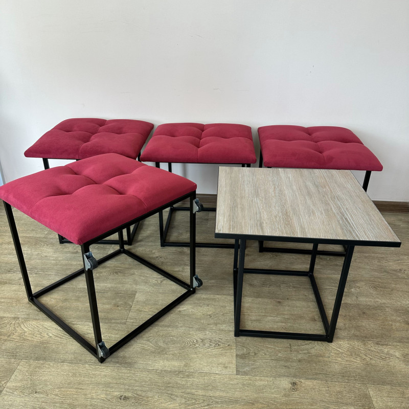 Пуф-трансформер 5в1 Остін-4 зі столиком велюр червоний/дуб платиновий 4-2-9005