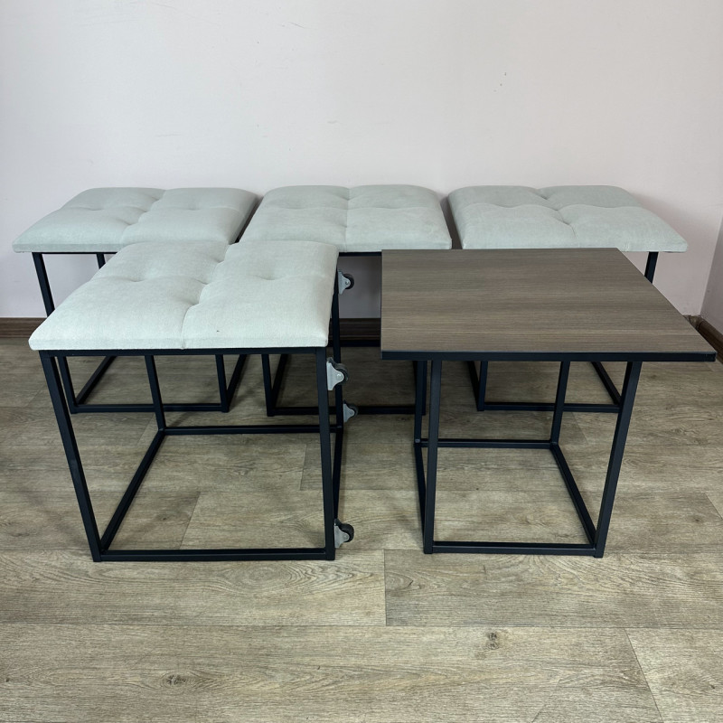 Пуф-трансформер 5в1 Остін-4 зі столиком велюр світло-сірий/ріголетто темний 6-1-9005