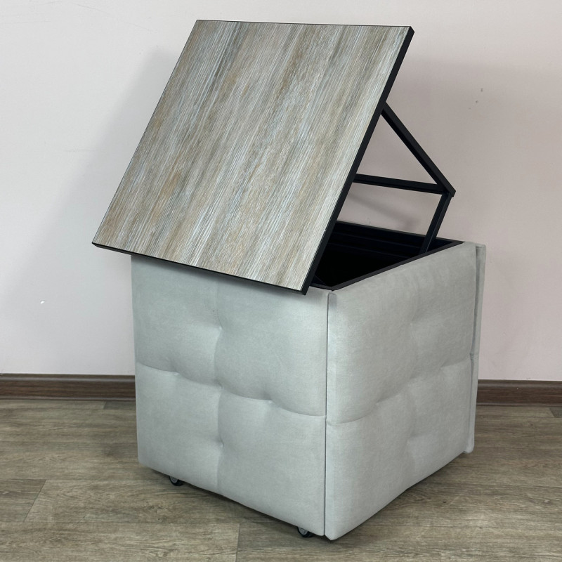 Пуф-трансформер 5в1 Остін-4 зі столиком велюр світло-сірий/дуб платиновий 6-2-9005