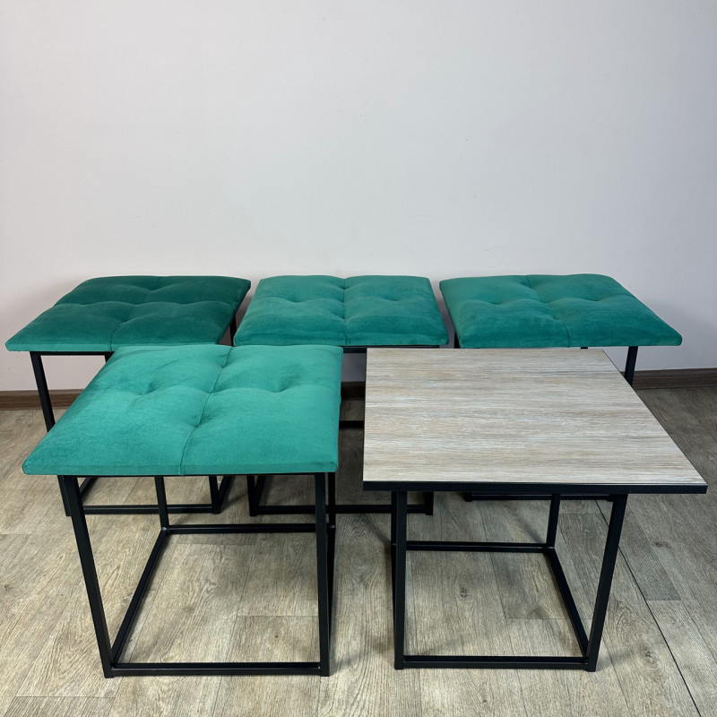 Пуф-трансформер 5в1 Mzavod Остин-4 со столиком велюр изумрудный/дуб платиновый 8-2-9005